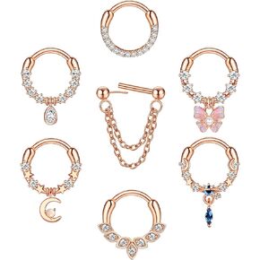 حلقات الحاجز 16G من CASSIECA متدلية 316L مجوهرات الحاجز الصلب الجراحي مع الكوكب الأزرق تشيكوسلوفاكيا القمر فراشة الغضروف الحلزون الزنمة Daith أقراط هوب حلقات الأنف ثقب للنساء 8 مم 10 مم in Kuwait