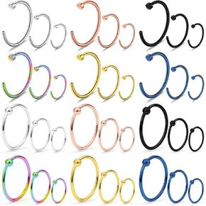 Hoeudjo حلقات الأنف هوب 316L الفولاذ المقاوم للصدأ الشفاه الزنمة الغضروف الحلزون حلق ثقب الجسم مجوهرات للنساء الرجال 36 قطعة مجموعة 20 جرام 6-12 مللي متر in Kuwait