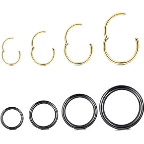 8 Pcs 16G 18G 316L Surgical Steel Seamless Hinged Nose Rings Hoops Septum Rings Lip Rings Hypoallergenic Helix Cartilage Conch Rook Daith Lobe Tragus Sleeper Huggie Earrings Body Piercing Jewelry Hinged Cilcker Women Men 6mm 8mm 10mm 12mm