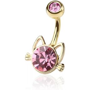 Pierced Owl 14GA 316L Stainless Steel CZ Crystal Cat Belly Button Ring