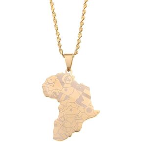 Africa Map Flag Pendant Chain African Maps Jewelry With Country Flags in Kuwait