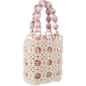 Abvokury YUSHINY Women Faux Pearl Beaded Pleuche Handle Bag Hollow Evening HandBag with Velvet Lining for Wedding Party