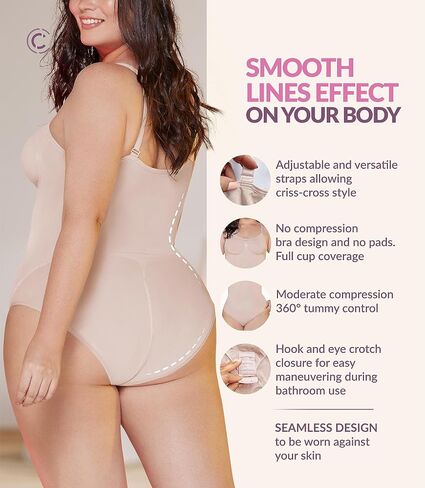 CURVEEZ Bodysuit for Women Tummy & FUPA Control Shapewear Seamless Sculpting Thong Full Bust Body Shaper Compression Tank Top in Saudi Arabia