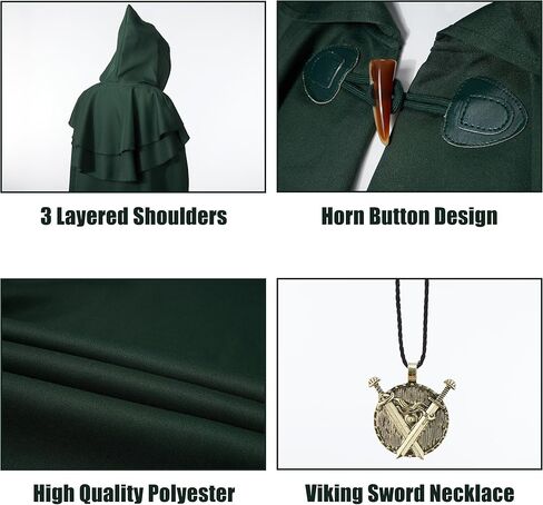Regenboog رأس عصر النهضة بقلنسوة للنساء والرجال، عباءة العصور الوسطى للبالغين، عباءة فايكنغ مع قلادة سيف الفايكنج in Kuwait