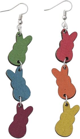 Colorful Easter Rabbit Wooden Dangle Earrings for Women Girls Jewelry in Kuwait