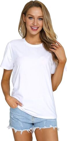 RightPerson Women's Casual Loose Short Sleeve Crewneck T-Shirts Solid Color Basic Summer Tops in Saudi Arabia