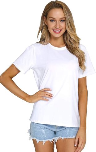 RightPerson Women's Casual Loose Short Sleeve Crewneck T-Shirts Solid Color Basic Summer Tops in Saudi Arabia