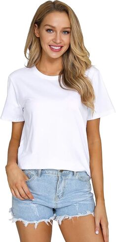 RightPerson Women's Casual Loose Short Sleeve Crewneck T-Shirts Solid Color Basic Summer Tops in Saudi Arabia