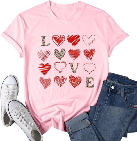 Valentine Day Shirt Women Leopard Love Heart Print T-Shirt Teachers Valentines Short Sleeve Tee Tops in Saudi Arabia