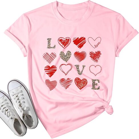 Valentine Day Shirt Women Leopard Love Heart Print T-Shirt Teachers Valentines Short Sleeve Tee Tops in Saudi Arabia