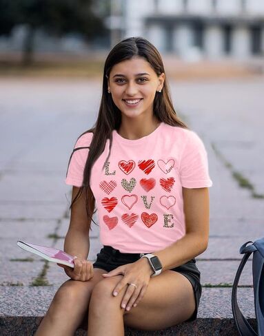 Valentine Day Shirt Women Leopard Love Heart Print T-Shirt Teachers Valentines Short Sleeve Tee Tops in Saudi Arabia