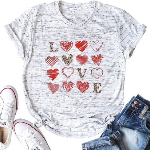 Valentine Day Shirt Women Leopard Love Heart Print T-Shirt Teachers Valentines Short Sleeve Tee Tops in Saudi Arabia