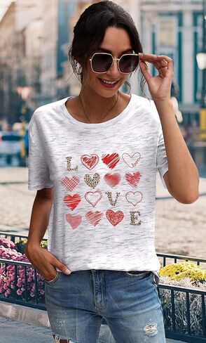 Valentine Day Shirt Women Leopard Love Heart Print T-Shirt Teachers Valentines Short Sleeve Tee Tops in Saudi Arabia