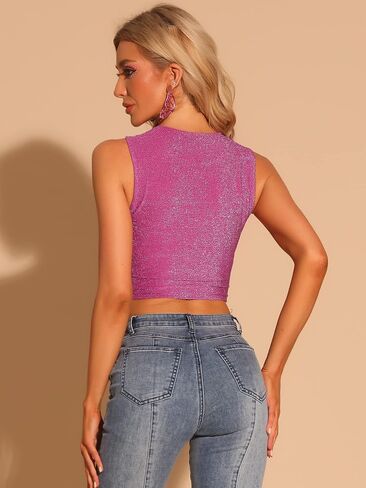 Allegra K Glitter Crop Top for Women's Sparkly Party Cutout Sleeveless Slim Fit Tops in Saudi Arabia