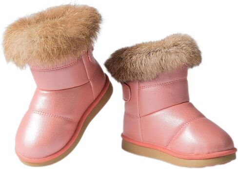 Meckior طفل الفتيات الفتيان في الهواء الطلق مقاوم للماء الفراء مبطن أحذية الثلوج بولي Leather جلد الشتاء الدافئ زلة مقاومة الطقس البارد الجوارب المسطحة أحذية الأطفال in Kuwait