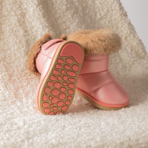 Meckior طفل الفتيات الفتيان في الهواء الطلق مقاوم للماء الفراء مبطن أحذية الثلوج بولي Leather جلد الشتاء الدافئ زلة مقاومة الطقس البارد الجوارب المسطحة أحذية الأطفال in Kuwait