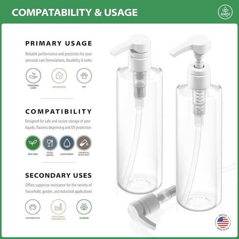 زجاجات مضخة للشامبو 16 أونصة وخالية من البيسفينول A، أسطوانة بلاستيكية (PETE1) مع مضخات إغلاق in Kuwait
