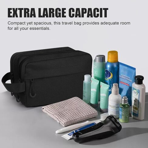 emissary Travel Toiletry Bag for Men, Water Resistant Travel Bathroom Bag Men's Shaving Kit, Dopp Kit for Men, Waterproof Toiletry Bag, Shaving Bag, Hygiene Bag, Mens Toiletry Travel Bag - Black in Kuwait