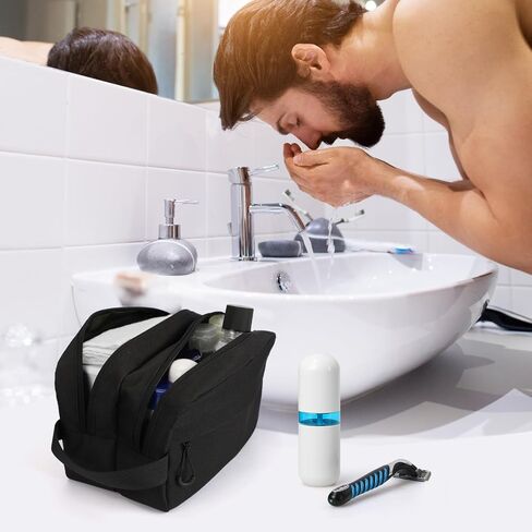 emissary Travel Toiletry Bag for Men, Water Resistant Travel Bathroom Bag Men's Shaving Kit, Dopp Kit for Men, Waterproof Toiletry Bag, Shaving Bag, Hygiene Bag, Mens Toiletry Travel Bag - Black in Kuwait