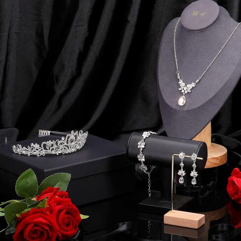 Hicarer 4 Pcs Bridal Tiara Necklace Wedding Jewelry Set Crystal Rhinestone Jewelry Crowns Bracelet Teardrop Earrings for Women Girls Christmas New Year Birthday Party Bride Princess Costume Outfit in Saudi Arabia