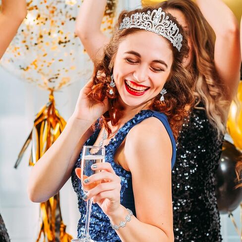 Hicarer 4 Pcs Bridal Tiara Necklace Wedding Jewelry Set Crystal Rhinestone Jewelry Crowns Bracelet Teardrop Earrings for Women Girls Christmas New Year Birthday Party Bride Princess Costume Outfit in Saudi Arabia