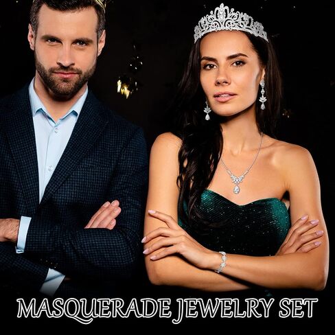 Hicarer 4 Pcs Bridal Tiara Necklace Wedding Jewelry Set Crystal Rhinestone Jewelry Crowns Bracelet Teardrop Earrings for Women Girls Christmas New Year Birthday Party Bride Princess Costume Outfit in Saudi Arabia