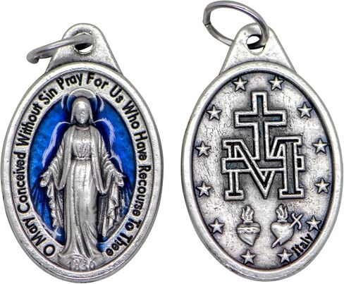 Venerare Pack of 5 Miraculous Medal Charms, 1" Long with Blue Enamel and Jump Ring Included in Saudi Arabia