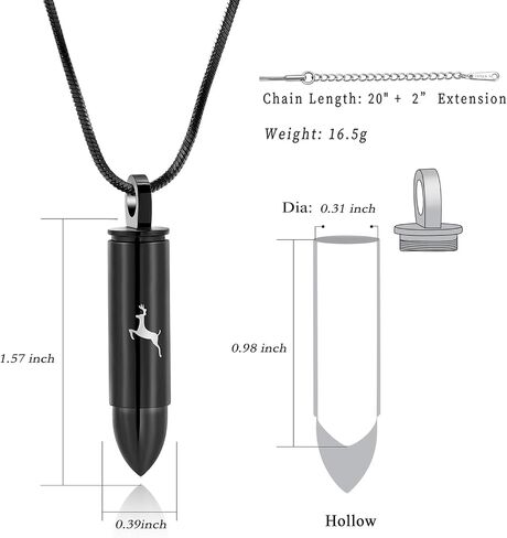 Deer Bullet Cremation Urn Necklace for Ashes Stainless Steel Memorial Cremation Jewelry for Loved One's Ashes Pendant in Kuwait