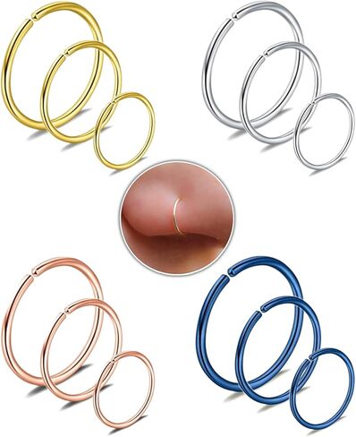 12 قطعة 20 غرام، اقراط وهمية لغضروف الانف، اقراط انف وحاجز الانف، اقراط انف مضادة للحساسية من الستيل الجراحي 316l، اقراط انف صغيرة ورفيعة، مجوهرات ثقب الانف مقاس 6 ملم 8 ملم 10 ملم للنساء in Kuwait