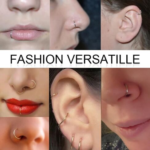 12 قطعة 20 غرام، اقراط وهمية لغضروف الانف، اقراط انف وحاجز الانف، اقراط انف مضادة للحساسية من الستيل الجراحي 316l، اقراط انف صغيرة ورفيعة، مجوهرات ثقب الانف مقاس 6 ملم 8 ملم 10 ملم للنساء in Kuwait