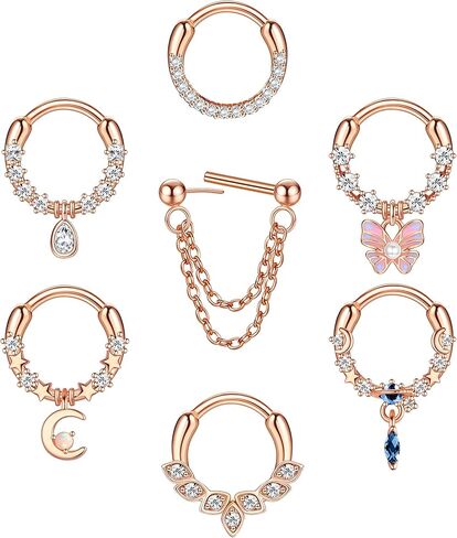 حلقات الحاجز 16G من CASSIECA متدلية 316L مجوهرات الحاجز الصلب الجراحي مع الكوكب الأزرق تشيكوسلوفاكيا القمر فراشة الغضروف الحلزون الزنمة Daith أقراط هوب حلقات الأنف ثقب للنساء 8 مم 10 مم in Kuwait