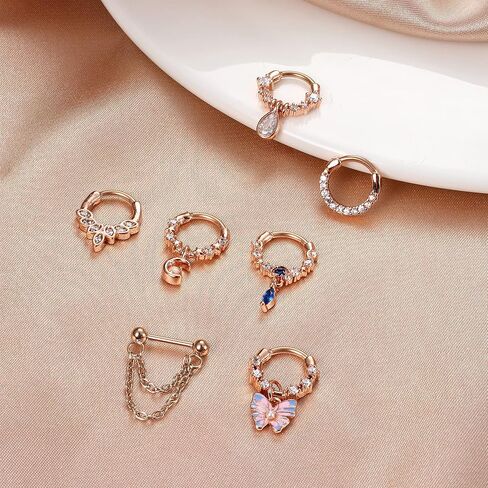 حلقات الحاجز 16G من CASSIECA متدلية 316L مجوهرات الحاجز الصلب الجراحي مع الكوكب الأزرق تشيكوسلوفاكيا القمر فراشة الغضروف الحلزون الزنمة Daith أقراط هوب حلقات الأنف ثقب للنساء 8 مم 10 مم in Kuwait