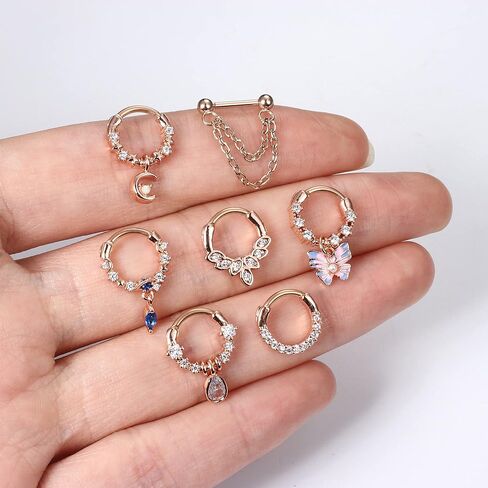 حلقات الحاجز 16G من CASSIECA متدلية 316L مجوهرات الحاجز الصلب الجراحي مع الكوكب الأزرق تشيكوسلوفاكيا القمر فراشة الغضروف الحلزون الزنمة Daith أقراط هوب حلقات الأنف ثقب للنساء 8 مم 10 مم in Kuwait