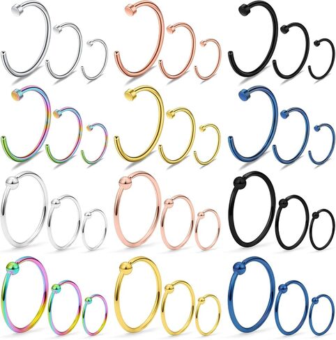Hoeudjo حلقات الأنف هوب 316L الفولاذ المقاوم للصدأ الشفاه الزنمة الغضروف الحلزون حلق ثقب الجسم مجوهرات للنساء الرجال 36 قطعة مجموعة 20 جرام 6-12 مللي متر in Kuwait