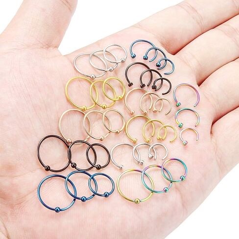 Hoeudjo حلقات الأنف هوب 316L الفولاذ المقاوم للصدأ الشفاه الزنمة الغضروف الحلزون حلق ثقب الجسم مجوهرات للنساء الرجال 36 قطعة مجموعة 20 جرام 6-12 مللي متر in Kuwait