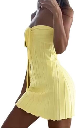 Criss Cross Halter Neck Dress Sleeveless Backless Hollow Out Bodycon Mini Dress Y2K Summer Clubwear in Saudi Arabia