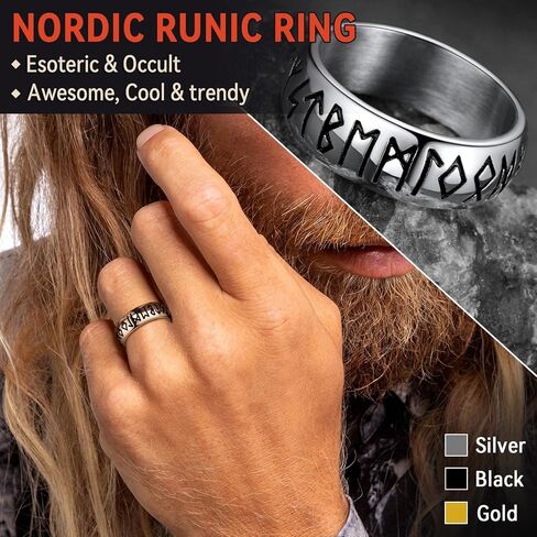 FaithHeart Norse Viking Spinner Runes Ring Stainless Steel/Gold Plated Rotatable Band Rings for Men Women- Can Personalized Engrave in Saudi Arabia