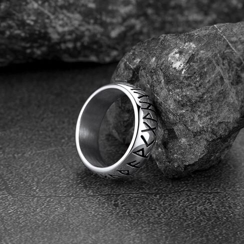 FaithHeart Norse Viking Spinner Runes Ring Stainless Steel/Gold Plated Rotatable Band Rings for Men Women- Can Personalized Engrave in Saudi Arabia