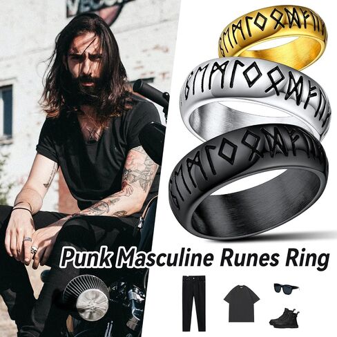 FaithHeart Norse Viking Spinner Runes Ring Stainless Steel/Gold Plated Rotatable Band Rings for Men Women- Can Personalized Engrave in Saudi Arabia