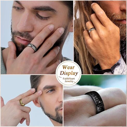 FaithHeart Norse Viking Spinner Runes Ring Stainless Steel/Gold Plated Rotatable Band Rings for Men Women- Can Personalized Engrave in Saudi Arabia