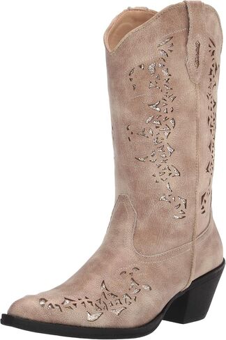 ROPER Womens Alisa Snip Toe Western Cowboy Boots Mid Calf Low Heel 1-2" - Brown in Saudi Arabia