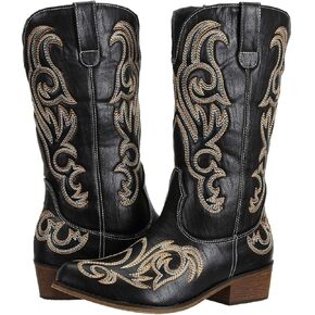 أحذية رعاة البقر للسيدات من SheSole للسيدات واسعة الساق، أحذية راعية البقر الغربية ذات مقدمة مدببة in Kuwait