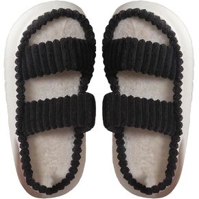OYOANGLE Women's Solid Minimalist Stripe Fuzzy Bedroom Slippers Fashion Warm Furry Open Toe House Slipper