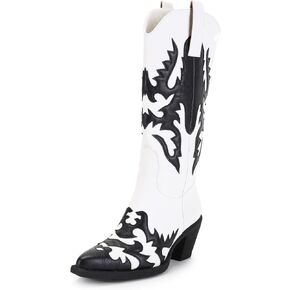 ANN CREEK Women's 'Claremont' Sexy Cowboy Boots Mid Calf Knee-high Patchwork Dressy Cowgirl Western Woman Chunky Heel Pointed Toe Trendy Knee High Tall Boots in Saudi Arabia