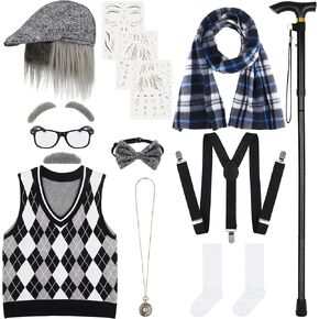 SOMSOC 15 قطعة 100 يوم من أزياء الجد المدرسية مجموعة للأولاد الرجل العجوز زي الجد مجموعة للأطفال المدرسة تأثيري الطرف in Kuwait