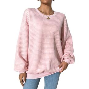 AGWISH Women's Oversized Waffle Knit Tops Casual Crewneck Long Sleeve Solid Pullover Sweatshirt