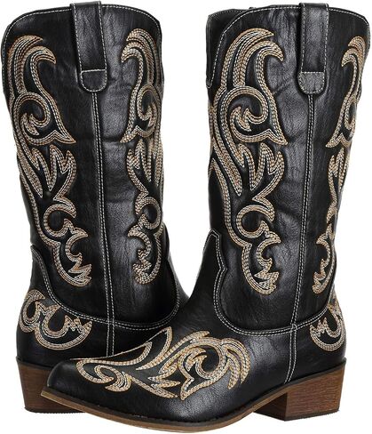 أحذية رعاة البقر للسيدات من SheSole للسيدات واسعة الساق، أحذية راعية البقر الغربية ذات مقدمة مدببة in Kuwait