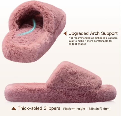 Women's Fuzzy Slippers Cross Band Memory Foam House Slippers Open Toe Plush Comfy Faux Fur Lined Slide Shoes Anti-Skid Sole in Saudi Arabia