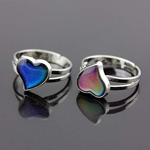Love Heart Dinosaur Sun Smile Face Color Change Ring Mood Emotion Temperature Adjustable Index Ring for Women Girls Boys in Saudi Arabia