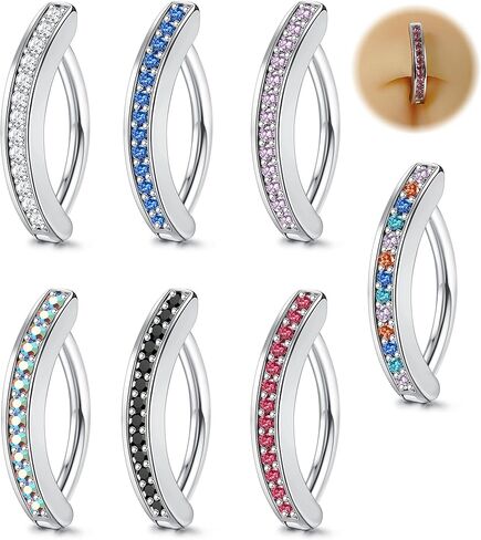 Fansilver 14G الفرس البطن زر خواتم حلقات البطن للنساء لطيف صغير هوب الجراحية الصلب حلقات زر البطن بسيطة عكس السرة ثقب المجوهرات زركون ثقب البطن المجوهرات in Kuwait